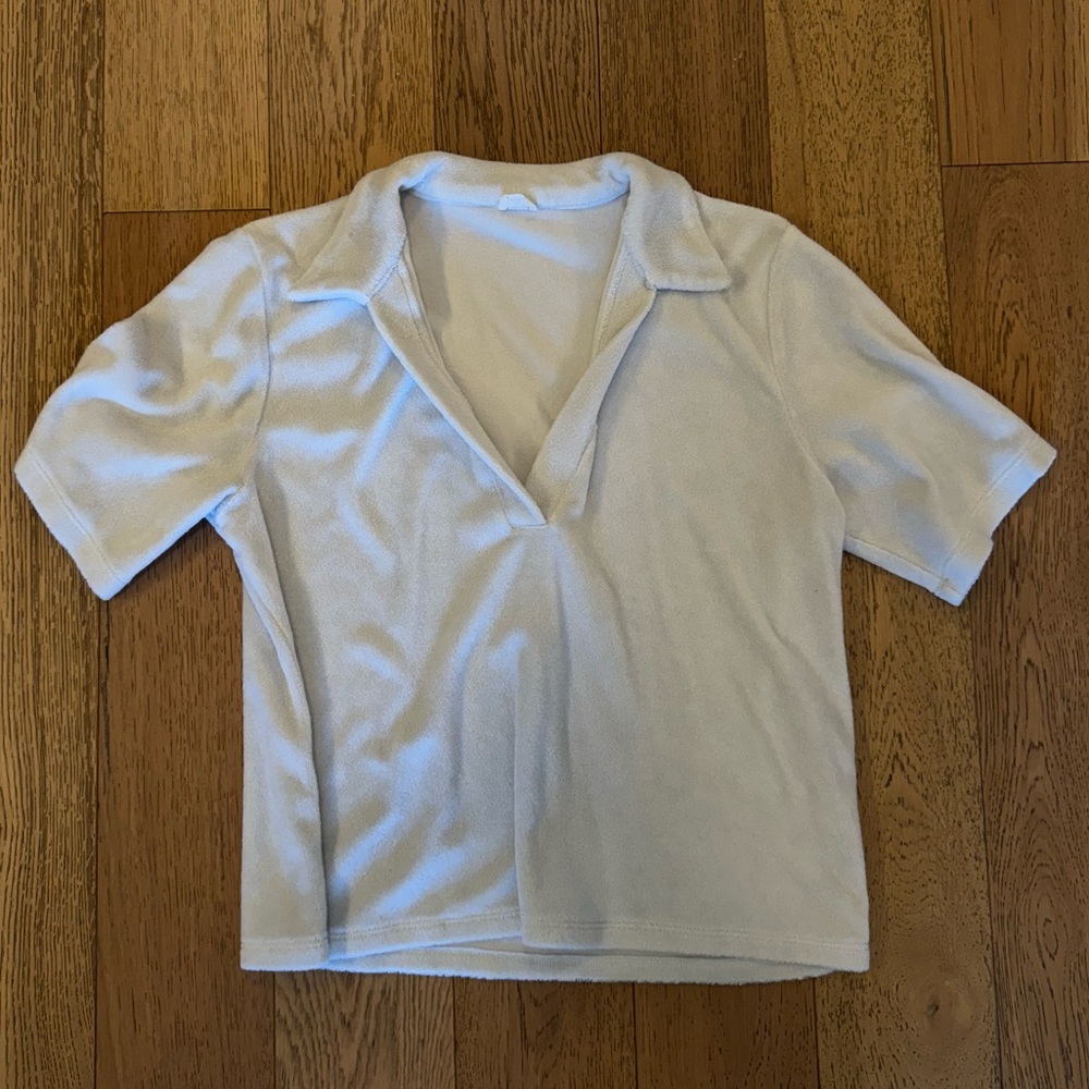 Wilfred baby blue terry cloth collared blouse size small
